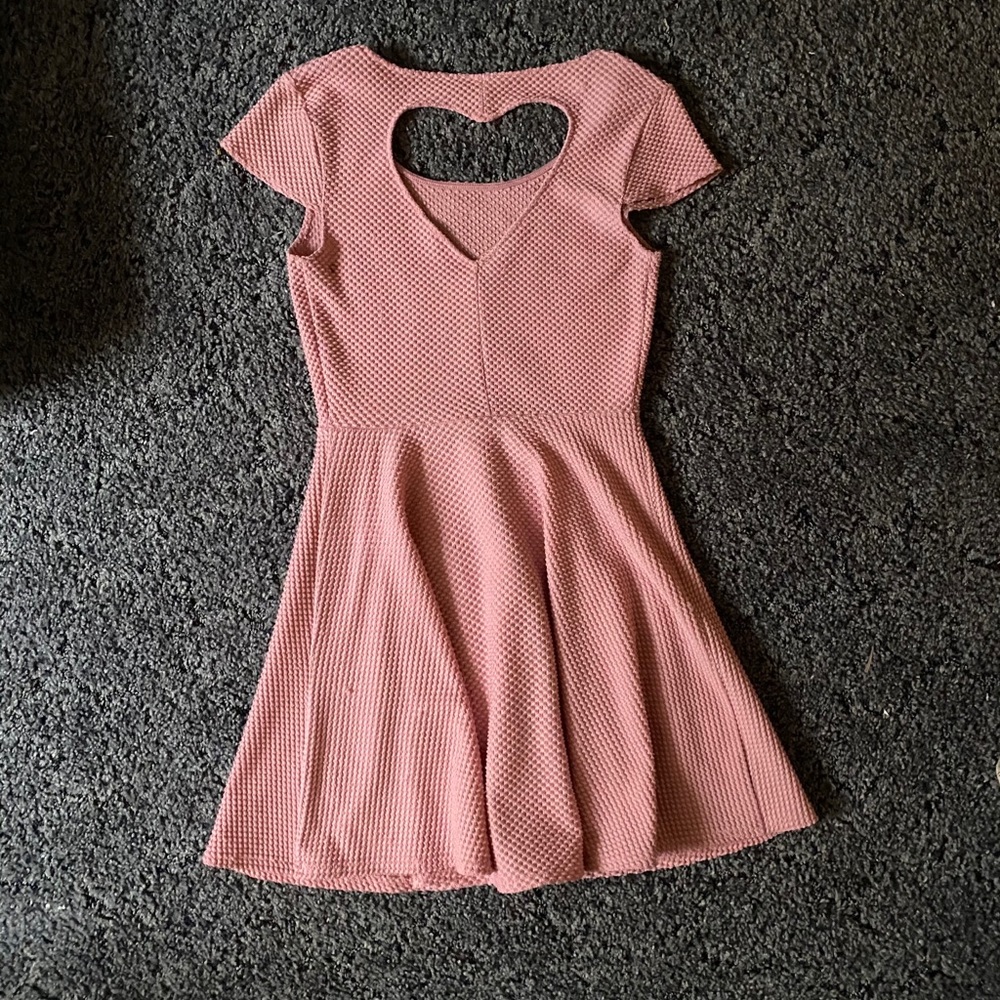 Textured Pink Skater Dress with Heart Cutout
